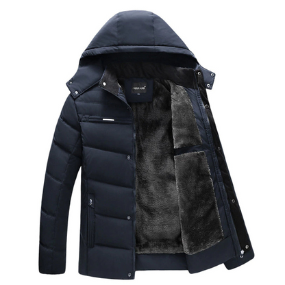 Herren Winterjacke mit Kapuze und dickem Futter - blau