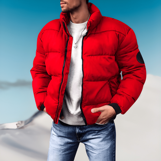 Herren Winterjacke mit Stehkragen und dickem Futter - rot