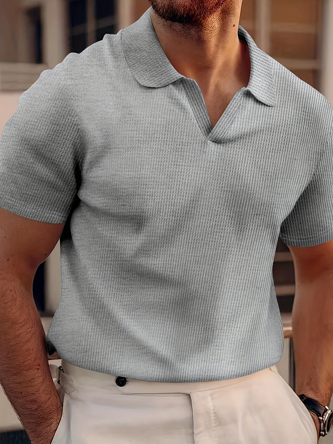 Herren Polo mit Kragen und Knopfleiste - grau