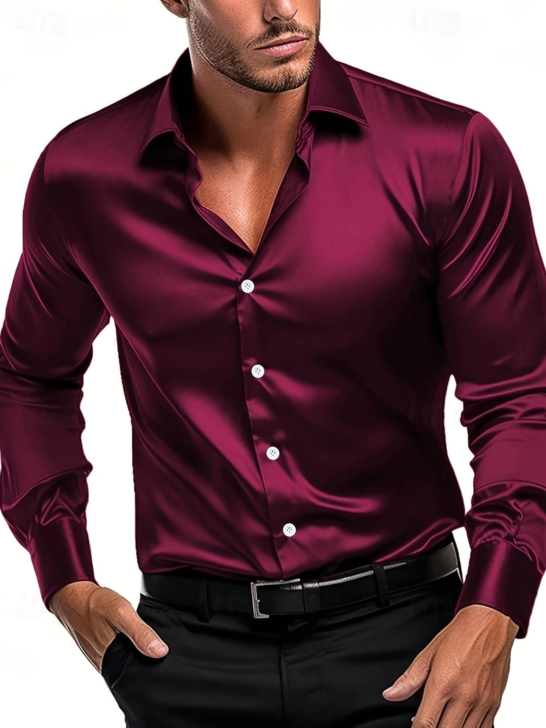 Herren Hemd im Slimfit-Schnitt in Satinoptik - rot