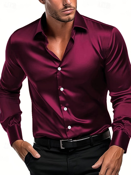 Herren Hemd im Slimfit-Schnitt in Satinoptik - rot