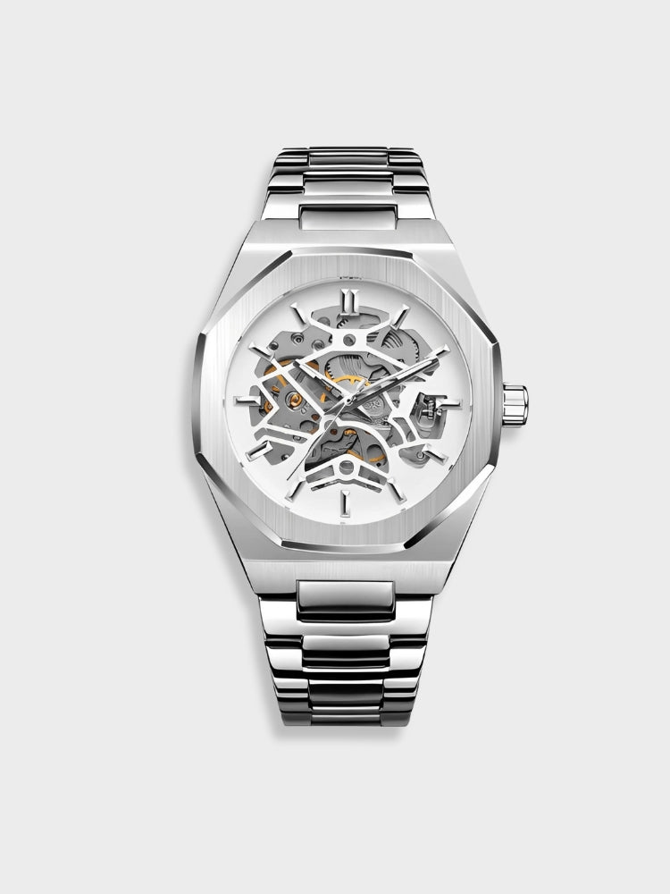 Herren Uhr mit analoger Anzeige im Chronographen Stil - silber