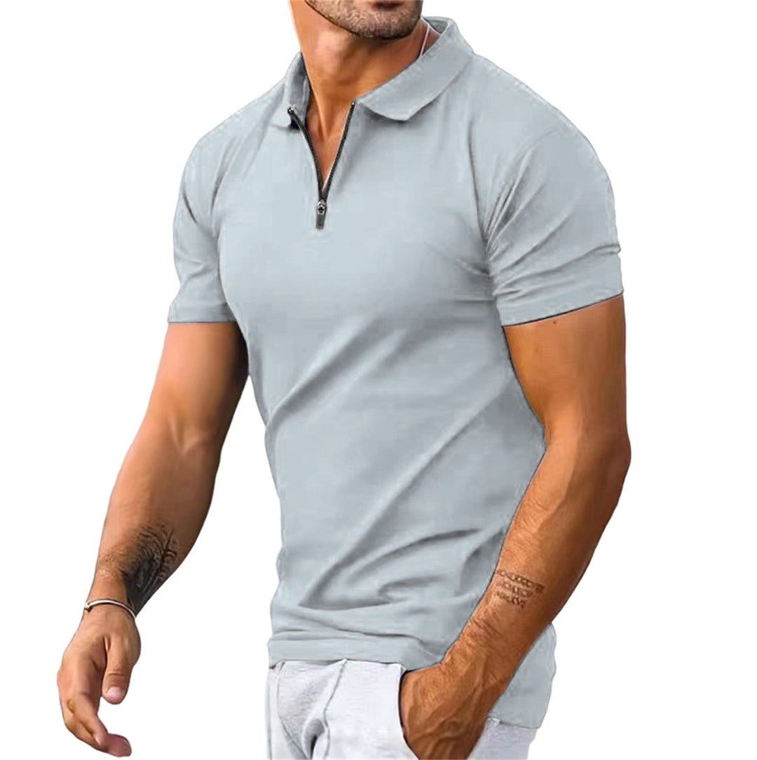 Herren Polo Shirt im Slimfit mit Reißverschluss - grau