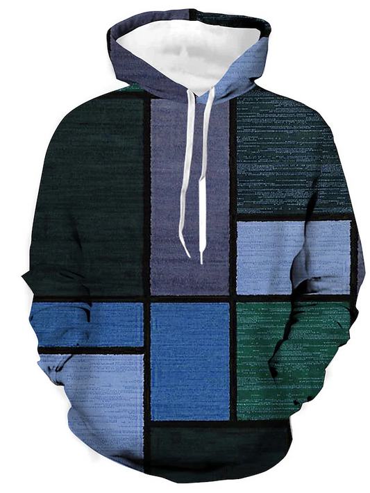 Herren Hoodie mit 3D-Karomuster und Kapuze - blau