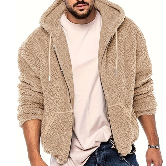 Winterjacke Herren mit Kapuze aus Plüsch - aprikose