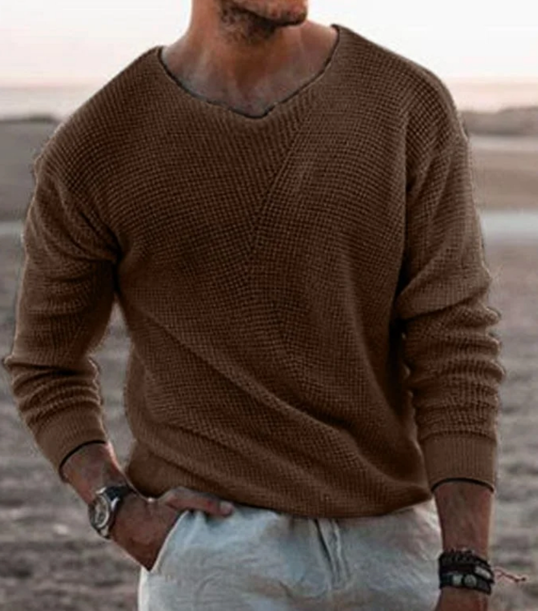 Herren Pullover aus Strick mit V-Ausschnitt - braun