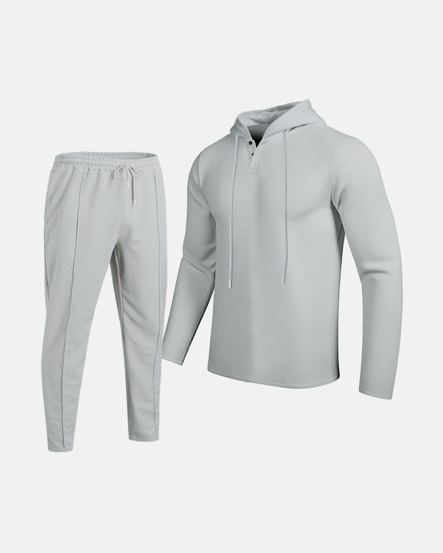 Herren Set aus Kapuzen-Sweatshirt und Kordelzughose - grau
