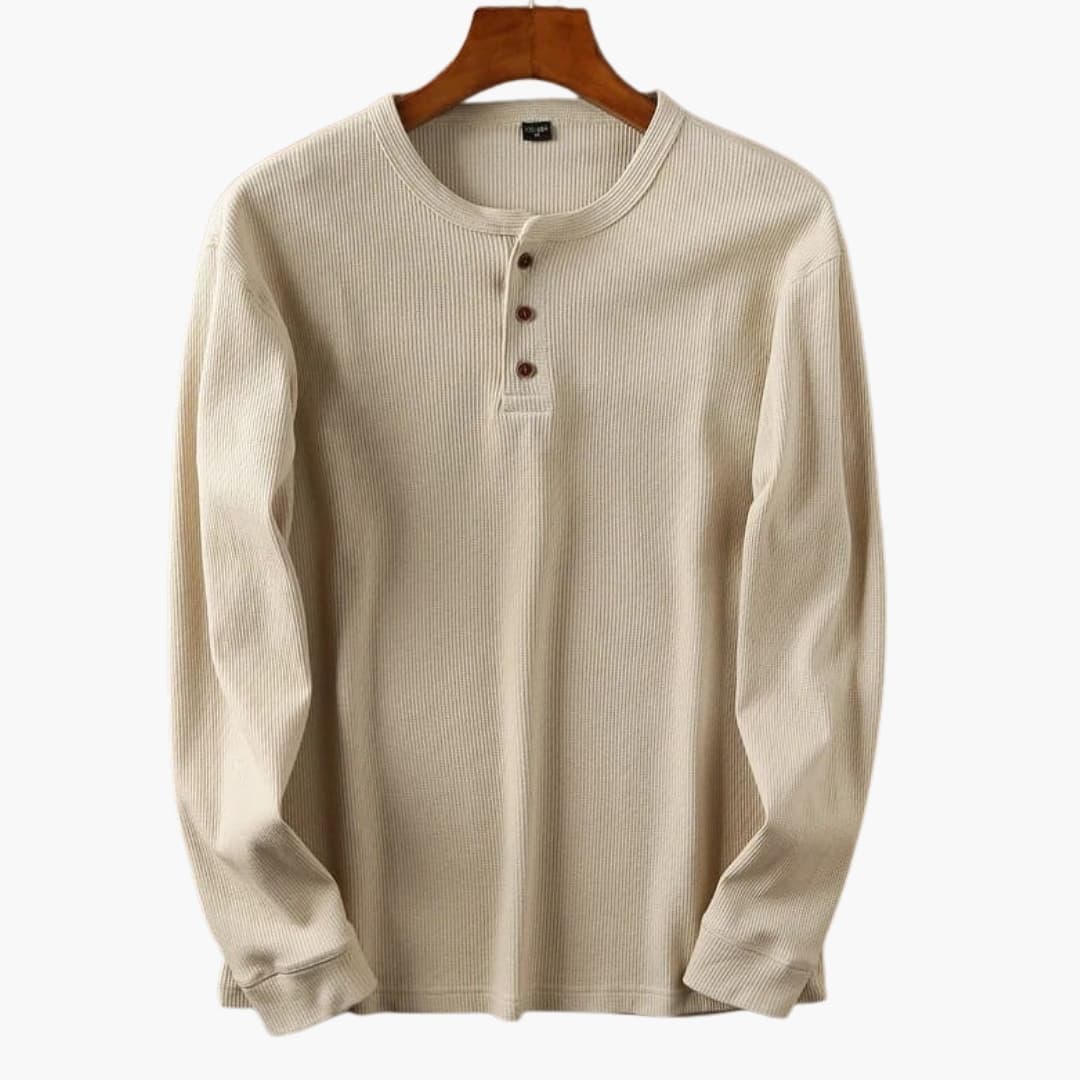 Herren Longsleeve im Straight Schnitt mit Knöpfen - khaki