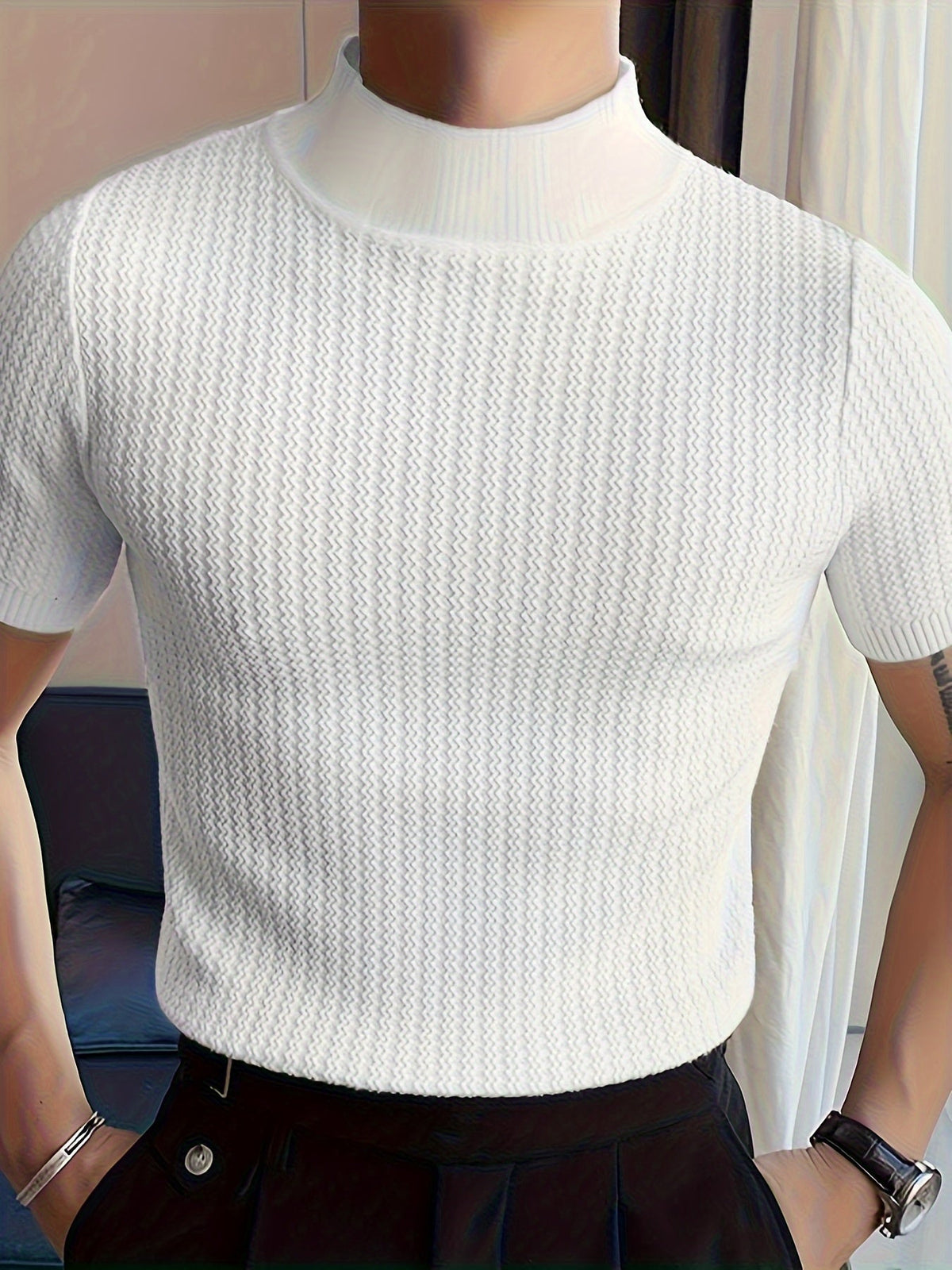 Herren Strickshirt im Slim Fit mit Strukturdesign - weiß