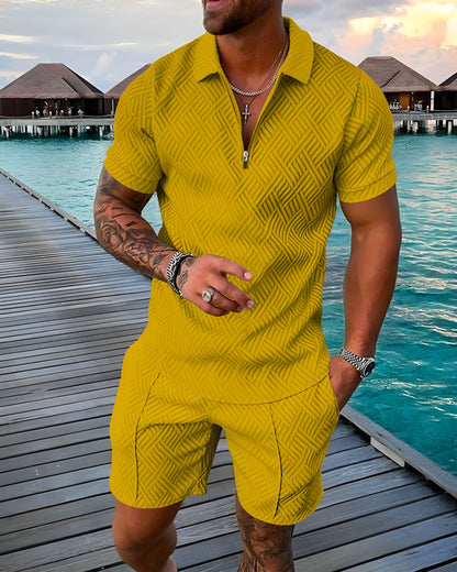 Herren Set aus Poloshirt und Shorts - gelb