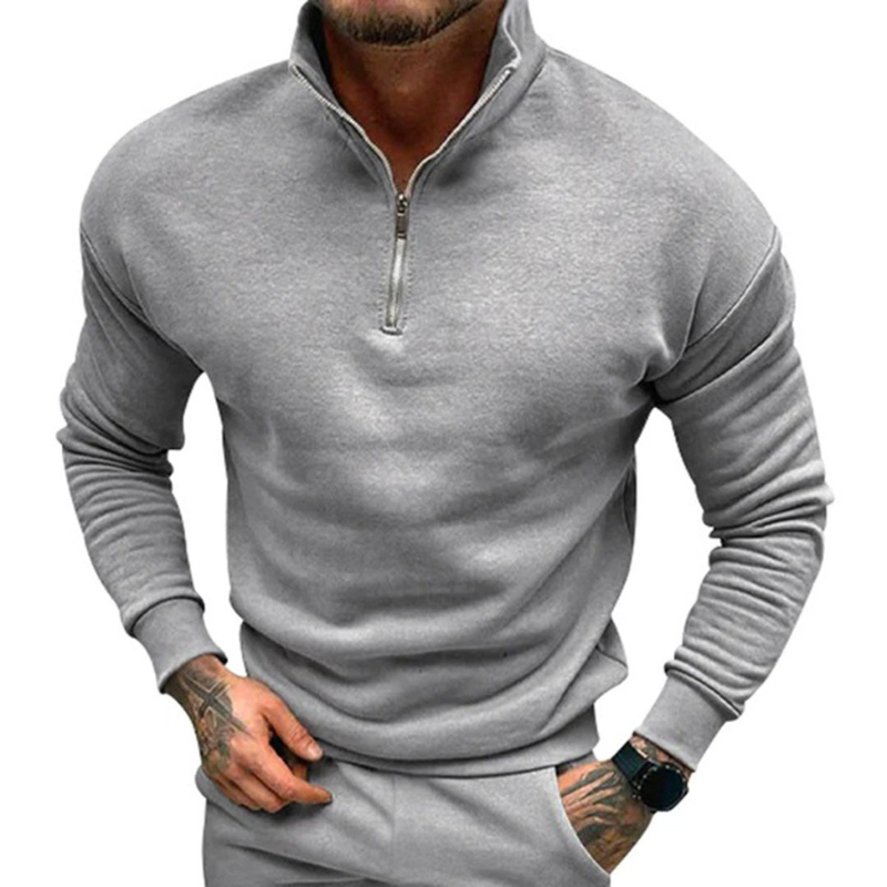Herren Pulli mit Halb-Reißverschluss - grau