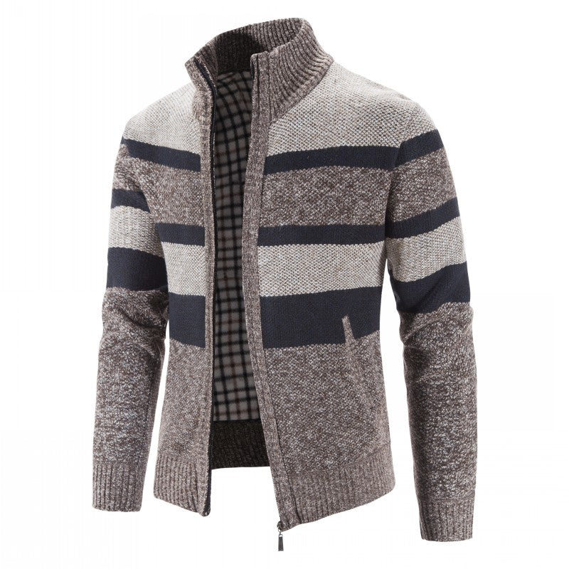 Herren Strickjacke im Regular Fit mit Stehkragen - braun-1