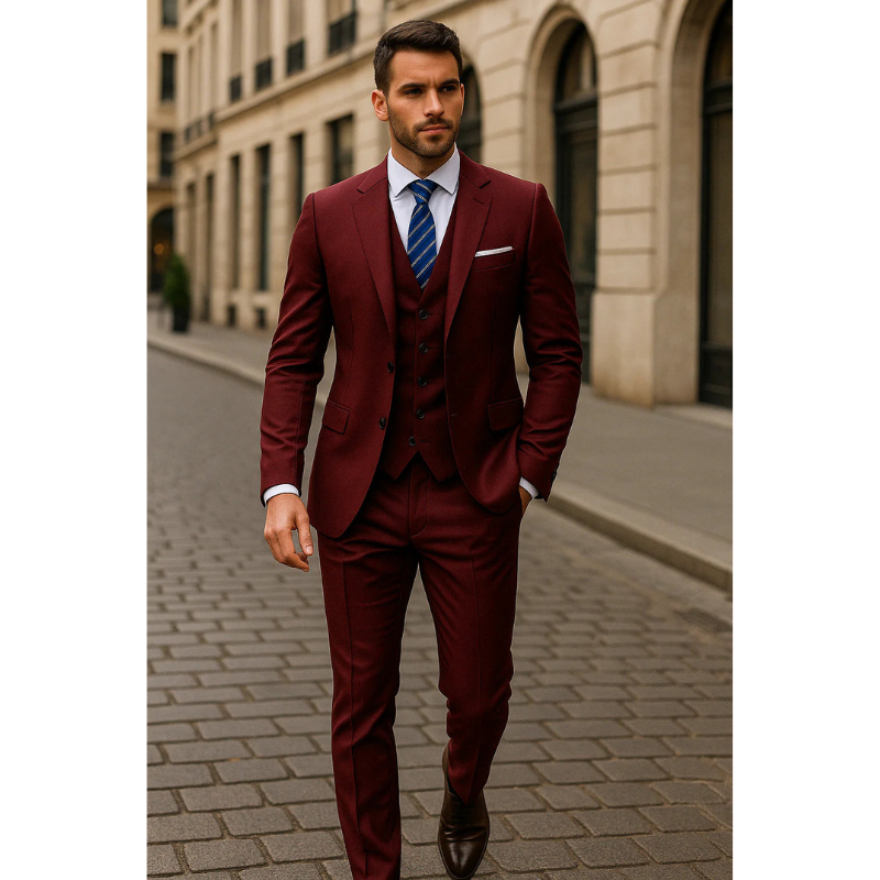 Herren Set Dreiteiliger Anzug Slim Fit - rot