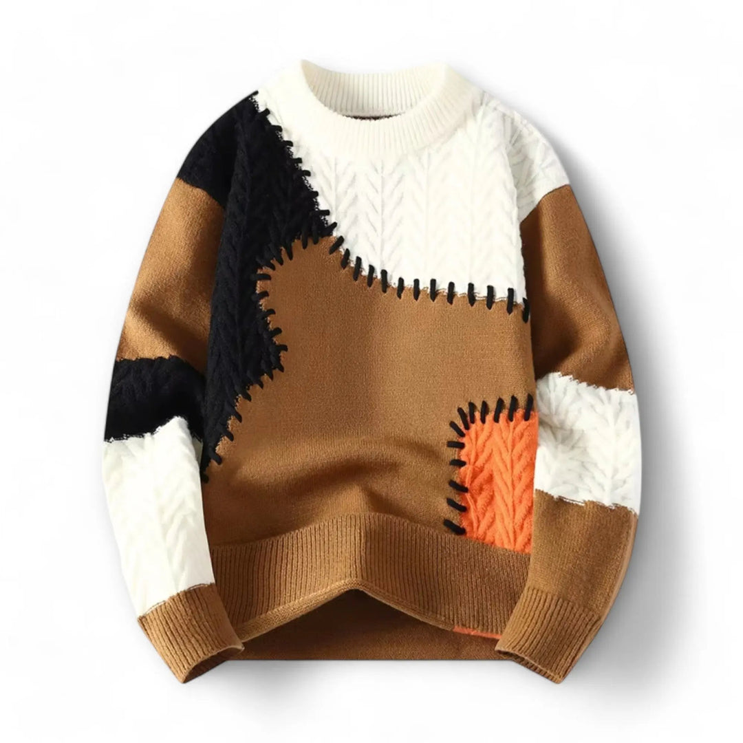 Pullover Herren mit Patchwork Design - braun