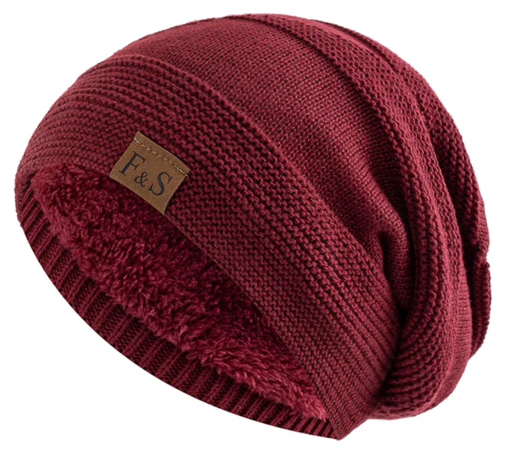 Herren Mütze Beanie mit Plüschfutter - rot