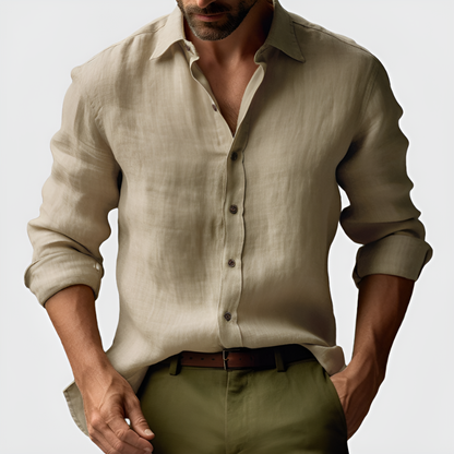 Herren Hemd mit Langarm im Vintage Look - khaki