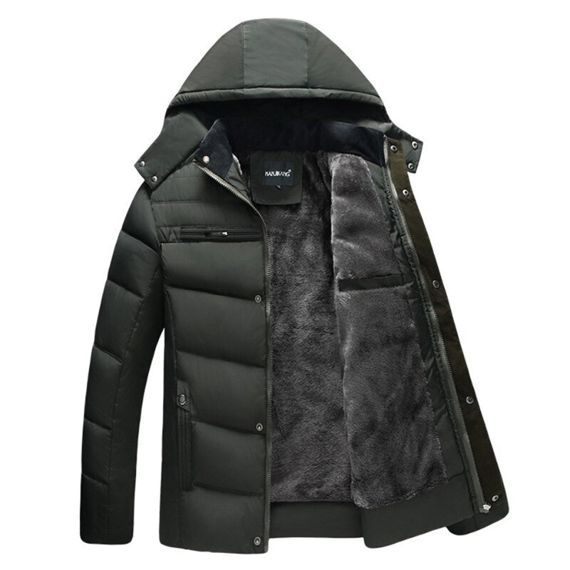 Herren Winterjacke mit Kapuze und dickem Futter - grün