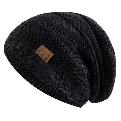 Herren Mütze Beanie mit Plüschfutter - schwarz