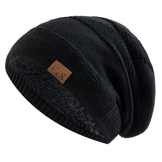 Herren Mütze Beanie mit Plüschfutter - schwarz