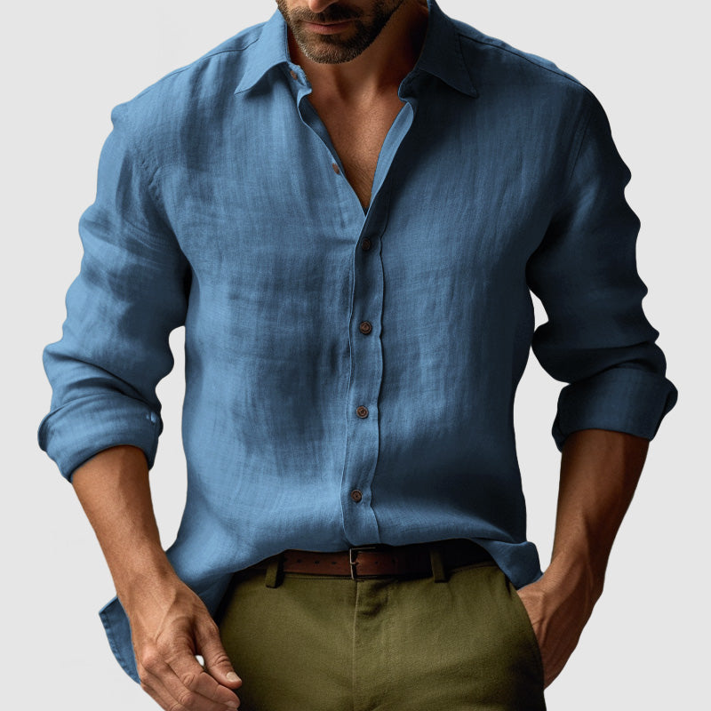 Herren Hemd mit Langarm im Vintage Look - blau
