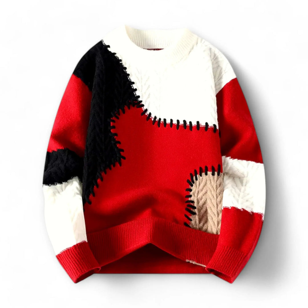 Pullover Herren mit Patchwork Design - rot