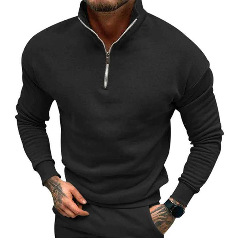 Herren Pulli mit Halb-Reißverschluss - schwarz