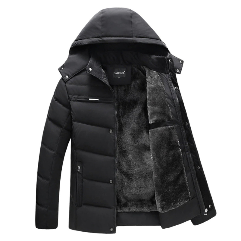 Herren Winterjacke mit Kapuze und dickem Futter - schwarz