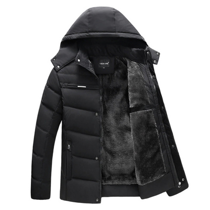 Herren Winterjacke mit Kapuze und dickem Futter - schwarz