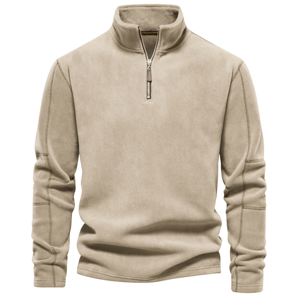 Herren Pullover mit Reißverschluss und Stehkragen - khaki
