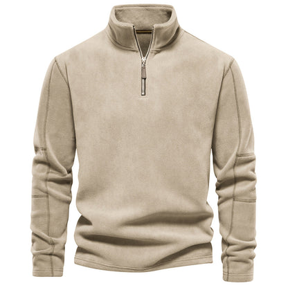 Herren Pullover mit Reißverschluss und Stehkragen - khaki