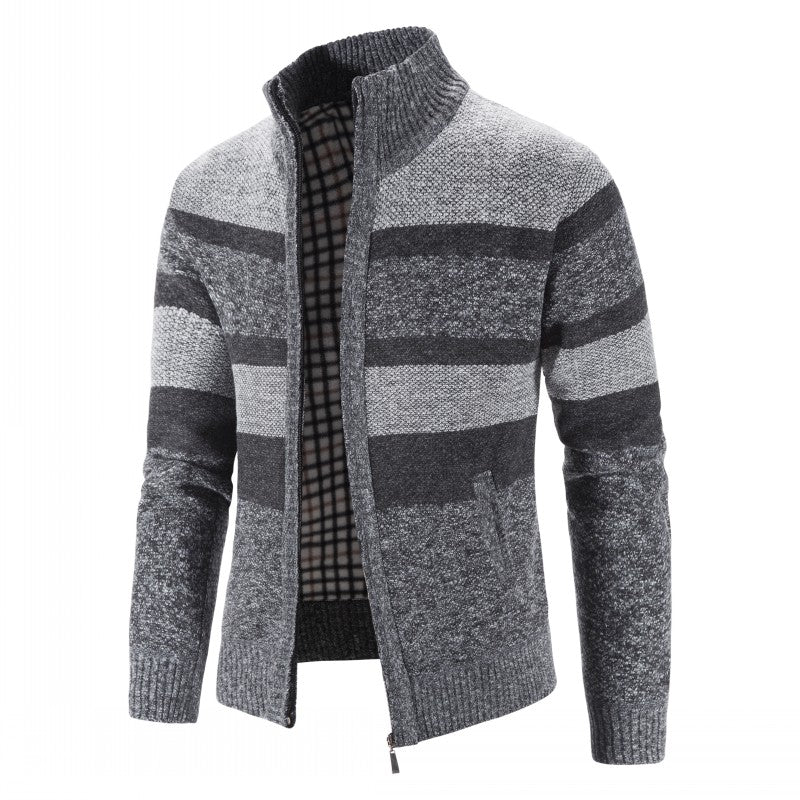 Herren Strickjacke im Regular Fit mit Stehkragen - dunkelgrau-1