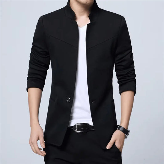 Herren Blazer mit Stehkragen im Slim Fit - schwarz