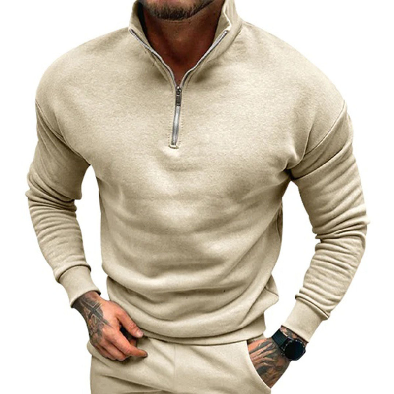 Herren Pulli mit Halb-Reißverschluss - beige