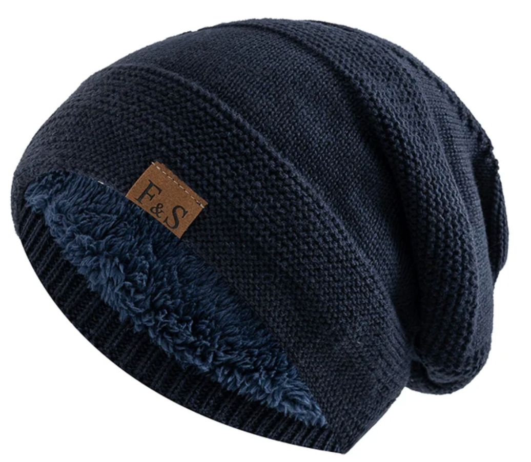 Herren Mütze Beanie mit Plüschfutter - blau