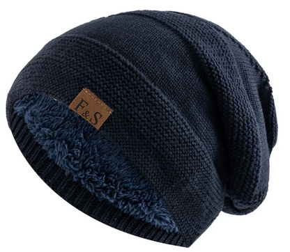 Herren Mütze Beanie mit Plüschfutter - blau