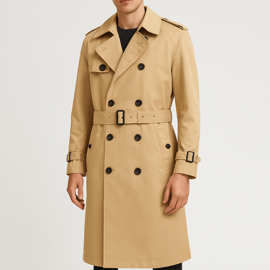 Herren Mantel in klassischer langer Form - khaki