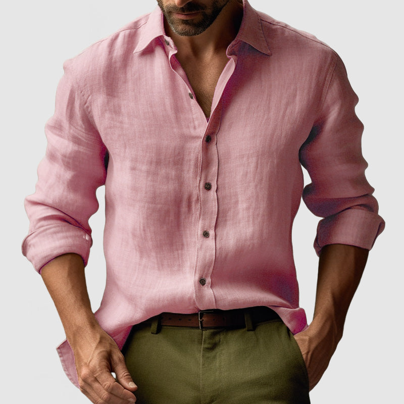 Herren Hemd mit Langarm im Vintage Look - rosa