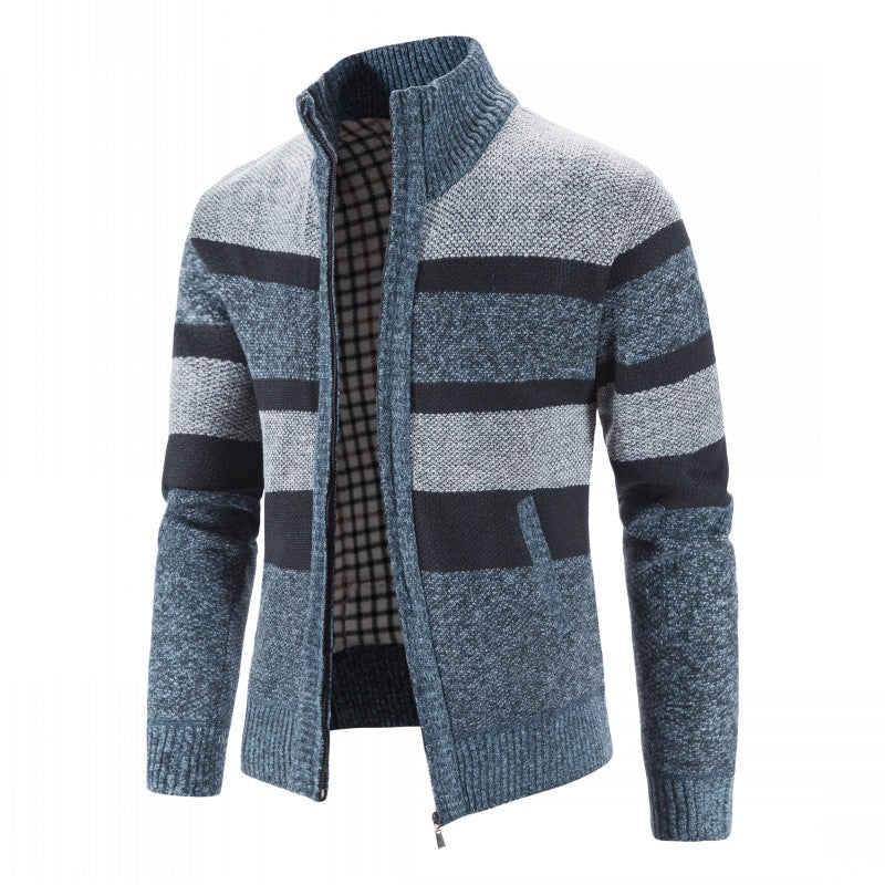 Herren Strickjacke im Regular Fit mit Stehkragen - blau-1