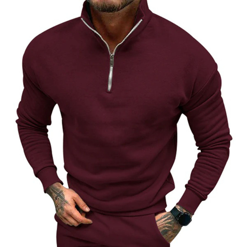 Herren Pulli mit Halb-Reißverschluss - weinrot