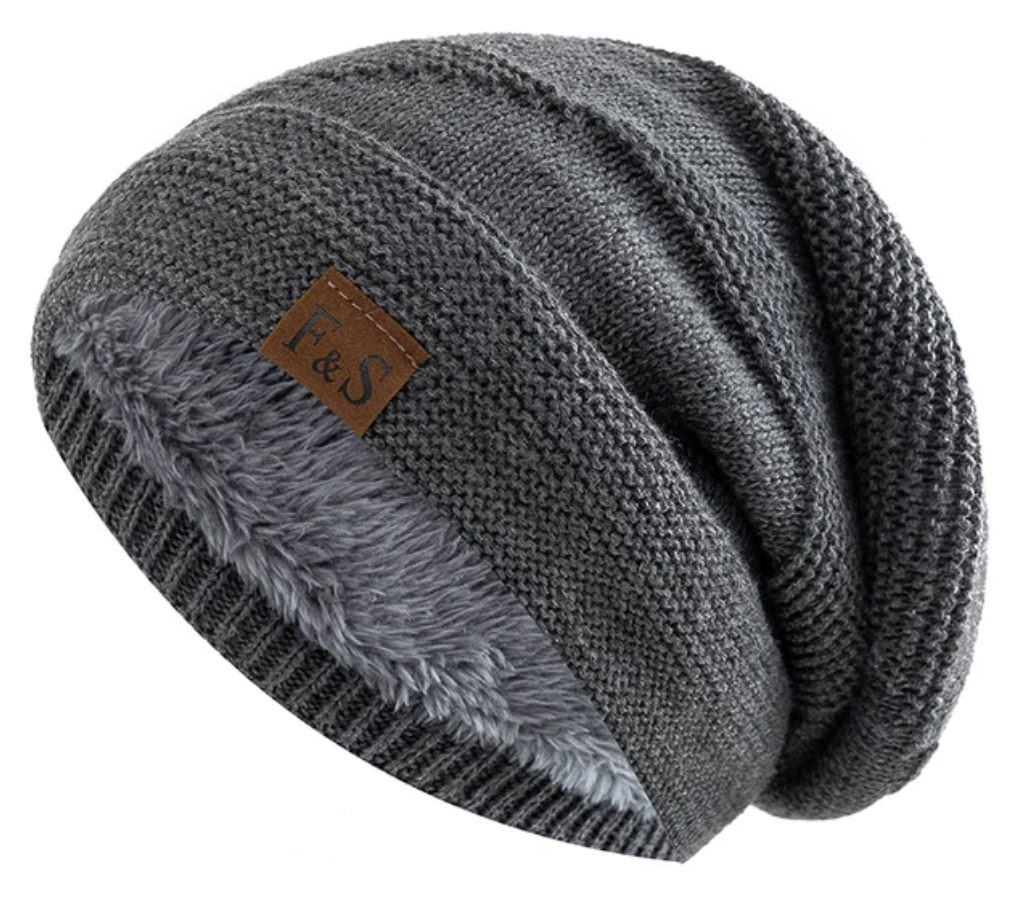 Herren Mütze Beanie mit Plüschfutter - grau