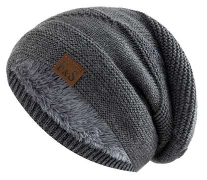 Herren Mütze Beanie mit Plüschfutter - grau