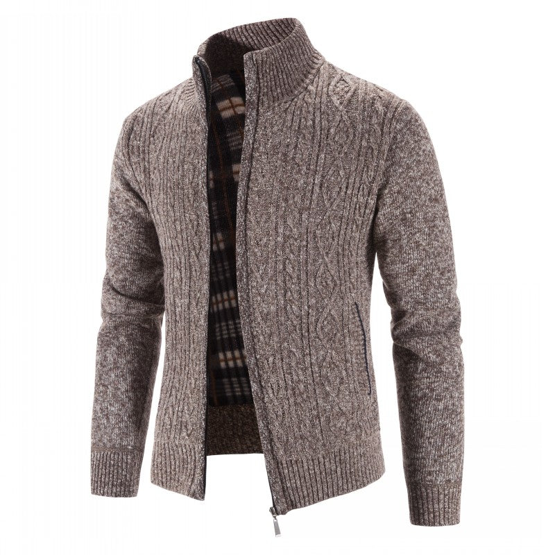 Herren Strickjacke im Regular Fit mit Stehkragen - braun