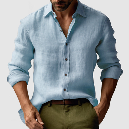 Herren Hemd mit Langarm im Vintage Look - hell-blau