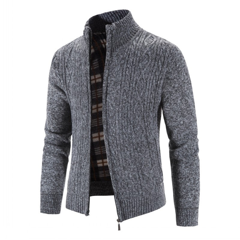 Herren Strickjacke im Regular Fit mit Stehkragen - dunkelgrau