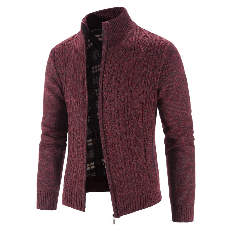 Herren Strickjacke im Regular Fit mit Stehkragen - rot