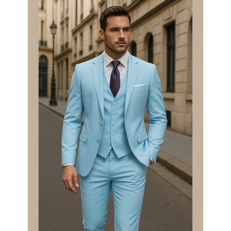 Herren Set Dreiteiliger Anzug Slim Fit - blau