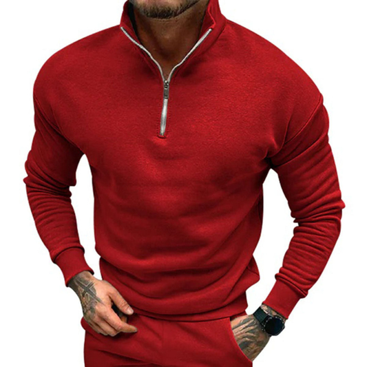 Herren Pulli mit Halb-Reißverschluss - rot