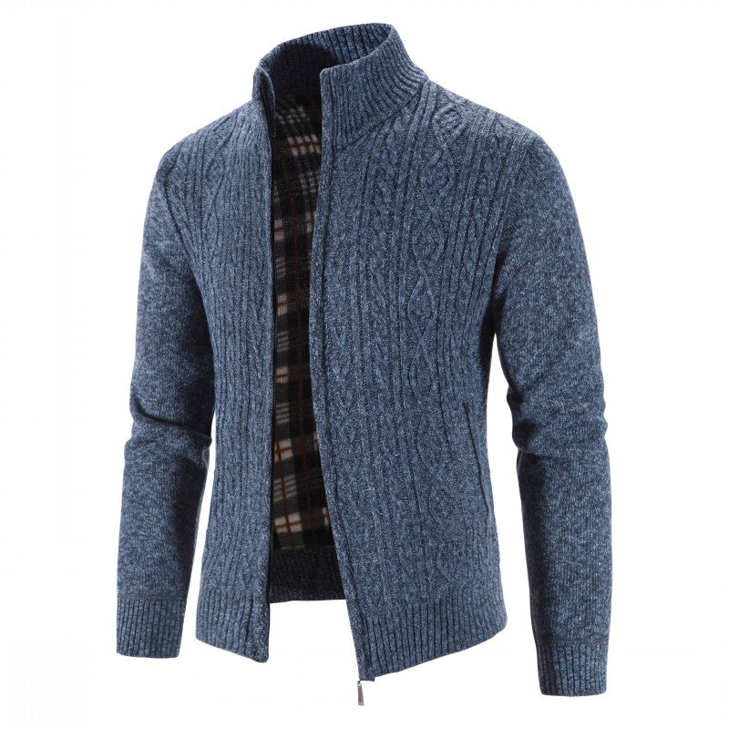 Herren Strickjacke im Regular Fit mit Stehkragen - blau