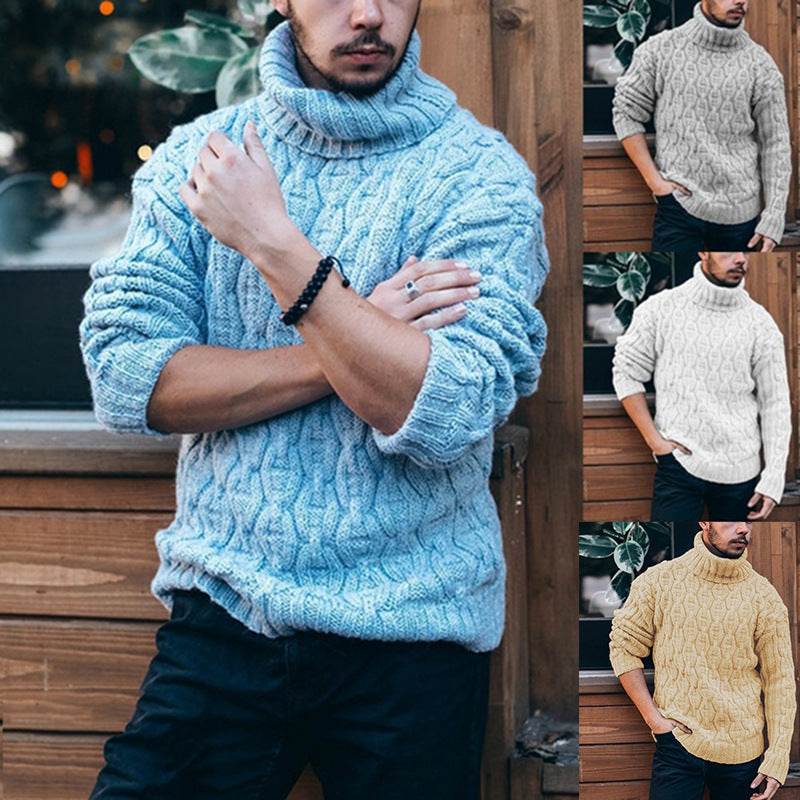 Herren Strickpullover mit hohem Kragen und Grobstrick