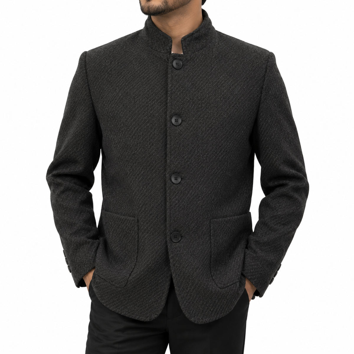 Herren Jacke mit Stehkragen im Blazerstil - grau